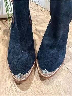 Jeffrey Campbell Blue Suede Ankle Booties with Silver Toe Caps